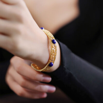 Lapis Lazuli Small Egg Hollow Bracelet