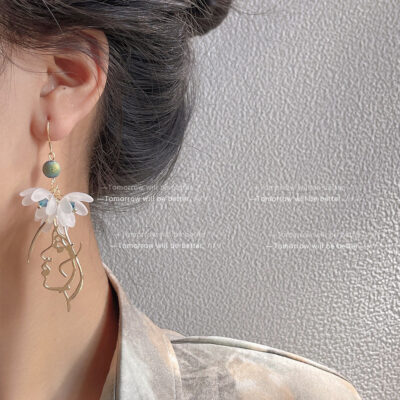 Floral Portrait Face Asymmetric Earrings
