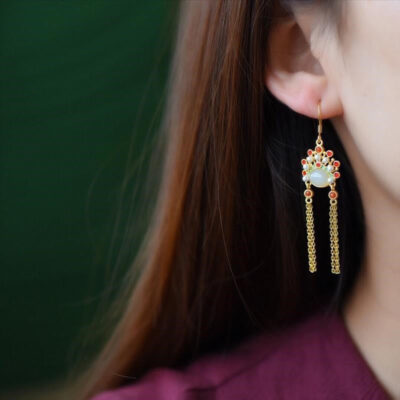 Sterling Silver Yunnan Red Agate Opera Mask Earrings