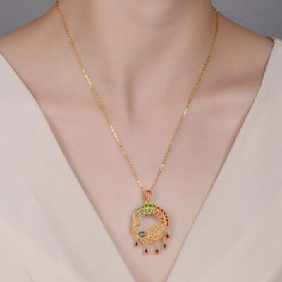 Enamel Hollow Cloud Phoenix Jade Pendant