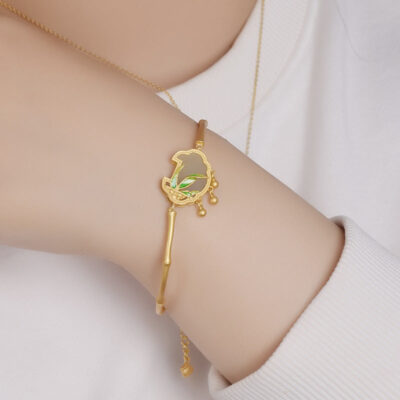 Enamel Bamboo Leaf Jade Ruyi Lock Bracelet
