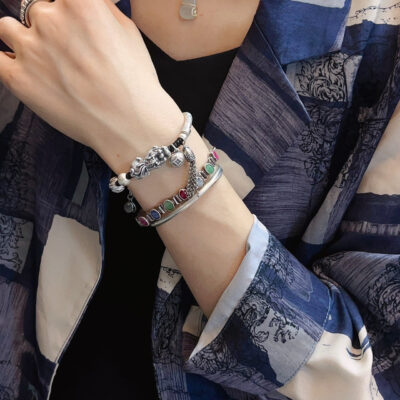Pure Silver 3D Pixiu Vintage Woven Tassel Bracelet