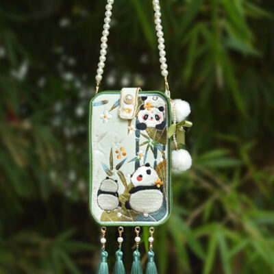 Chinoiserie Antique Panda Pearl Tassel Phone Bag