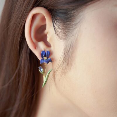 Chinoiserie Blue Iris Leaf Earrings