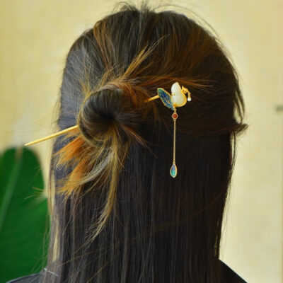 Sterling Silver Phoenix Gourd Jade Hairpin