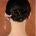 PinkFlowerBranchesPinkBeadsTasselHairpin.jpg