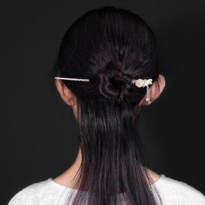 Sterling Silver Plum Butterfly Jade Hairpin