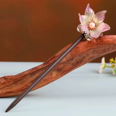Wood Purple Flower Pearl Hairpin