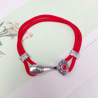 Sterling Silver Red Rope Ruyi Bracelet