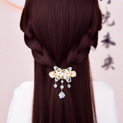 Retro Chinese Butterfly 6 Bead 4 Flower Clip