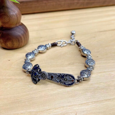Sterling Silver 6 Fish Enamel Ruyi Bracelet
