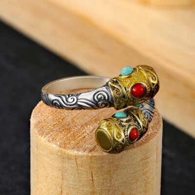 Sterling Silver Turquoise Ruby Ruyi Ring