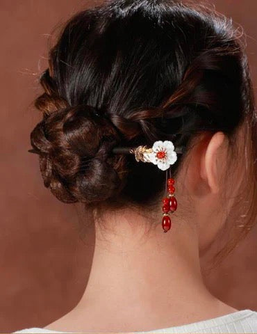 ShellFlower7RedAgateTasselHairpin.jpg