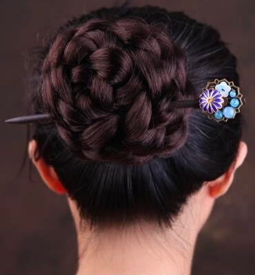 Enamel Shell Flower 5 Bead Chrysanthemum Hairpin