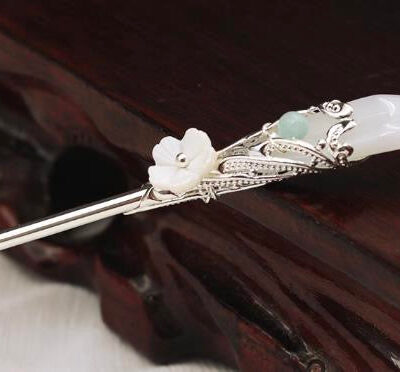 Alloy White Flower White Jade Hairpin