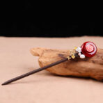 WoodPinkFlowerRedAgatePearlWhiteFlowerHairpin.jpg