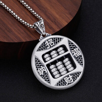 Sterling Silver Circular Abacus Fu Pendant