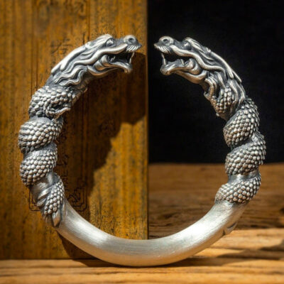 Sterling Silver Double-Headed Dragon Bracelet