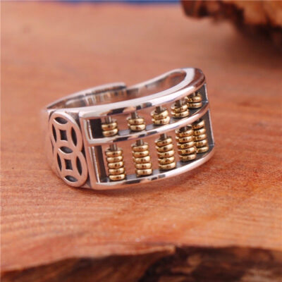 Sterling Silver 4 Copper Coin Abacus Ring