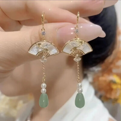 925 Silver Chinese Fan-Shape Earrings